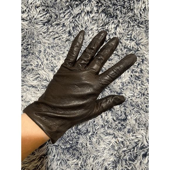 CHRISTIAN DIOR VIntage Chevrosu Dark Brown Butter Soft Leather Gloves Size 7.5 - Picture 1 of 11